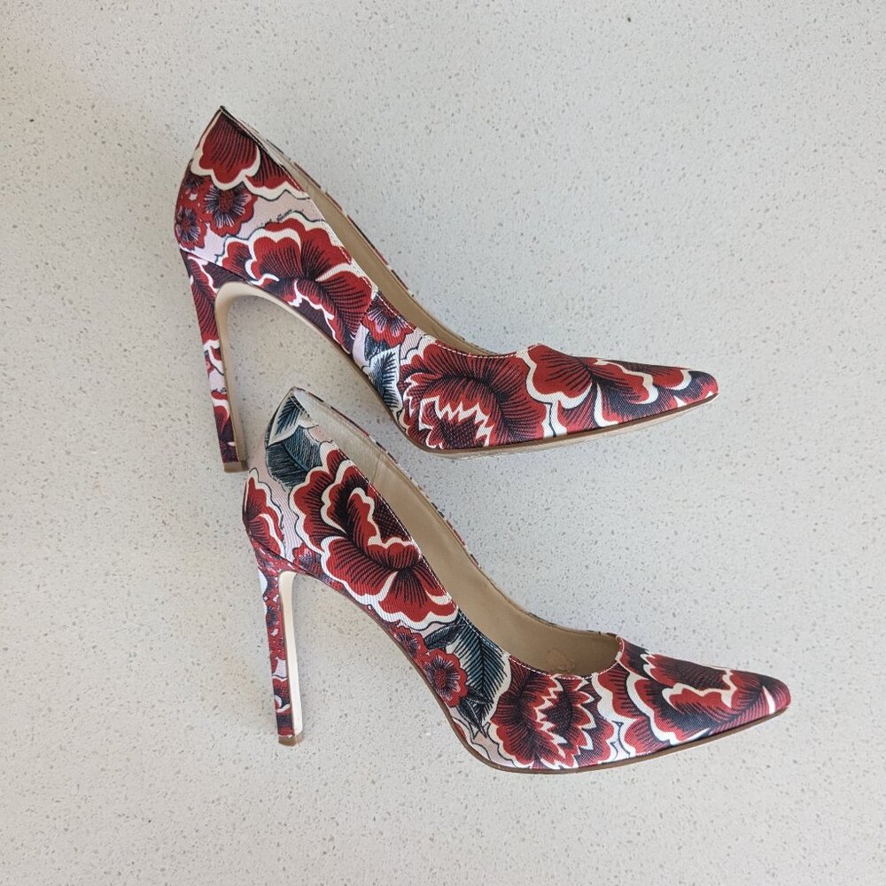 Red Floral Nine West Tatiana pointy toe heel